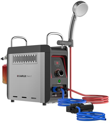 CAMPLUX Nano Gasdurchlauferhitzer mit Wasserpumpe, 3 L/min, Mobile Heißwasserquelle für Wohnmobil, Outdoor & Camping, Nano 3