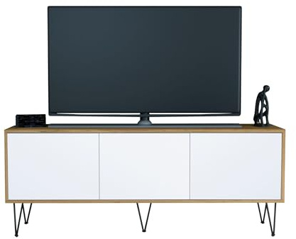 InnoFurn Tv-Board Elena, Lowboard mit Push-to-Open, Made in Germany, Moderner Fernsehschrank für Wohnzimmer Schlafzimmer, Eiche Evoke/Weiß matt (152,5 x 43 x 37 cm)
