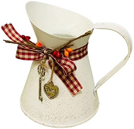 Jarrón de Flores rústico, jarrón pequeño de Metal, macetero, Jarra de Leche Shabby Chic para decoración del hogar, Cocina, baño, Beige, Jarra