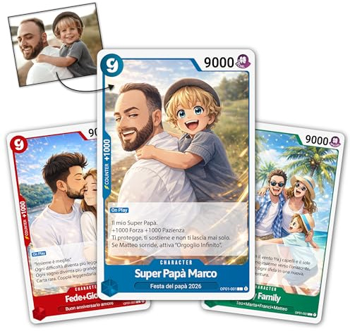 Caribu design Carta One Piece Personalizzata con Foto Testo Frase - Colore TGC Card Personalizzabile - Idea Regalo Festa del Papà Coppia Anniversario San Valentino Biglietto Auguri Donna Uomo
