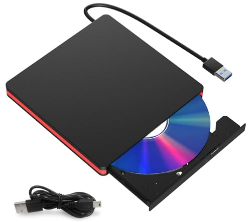 Générique Graveur DVD Externe – Lecteur CD/DVD +/-RW Ultra-Mince, USB 3.0 Rapide, Câble Intégré – Compatible PC, Mac, iMac, MacBook, Ordinateur Portable – Plug & Play pour Windows macOS Linux