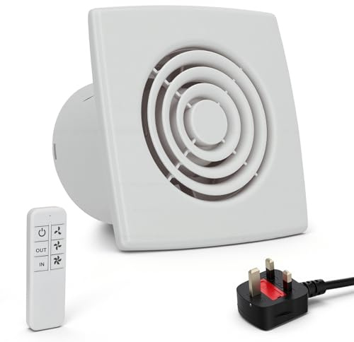 100mm Bathroom Extractor Fan with Remote Control, 3-Speed Remote Control & Reversible Airflow, ABS Reversible Extractor Fan Ceiling Extractor Fan, Quiet Ventilation for Bathroom, Toilet, Kitchen
