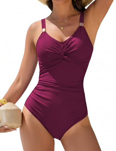 Nadeer Bañador Mujer Reductor Sexy Push up Traje de Baño de Una Pieza Nudo Torcido Cuello en V con Adornos Metálicos Swimsuit para Piscina y Playa