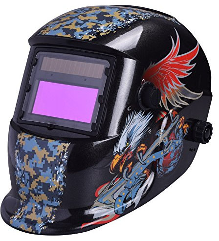 Nuzamas Solarbetriebene, automatische Verdunkelung Schweißhelm Maske Schweißschutz für Arc Tig MIG Schleifen, Plasmaschneiden mit verstellbarem Farbbereich DIN4/9-13 UV/IV-Schutz DIN16 Angry Eagle