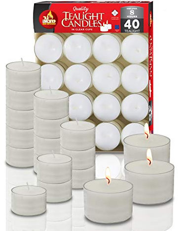 Ner Mitzvah Bougies Chauffe Plat - Lot de 40 - Lot Bougies Chauffe Plat Blanches Non Parfumées dans une Coque Transparente - Longue Durée de Combustion - 8 Heures