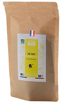 CAPSUL&BIO Thé Vert Bio Gingembre Citron, Sachet de 125 gr - Coupe Fine Infusion Instantanée à Froid Ou à Chaud - Ingrédients 100% Naturels Certifiés BIO par Ecocert - Fabrication Française