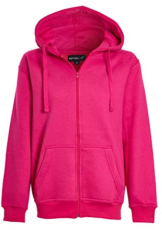 imporio 11® Women Ladies Plain Oversized Hoodie Top With Zip Hoodies Sweatshirt Top Jumper Fleece Jacket Hoodies UK 8-20 (L UK 14-16, Fuchsia)