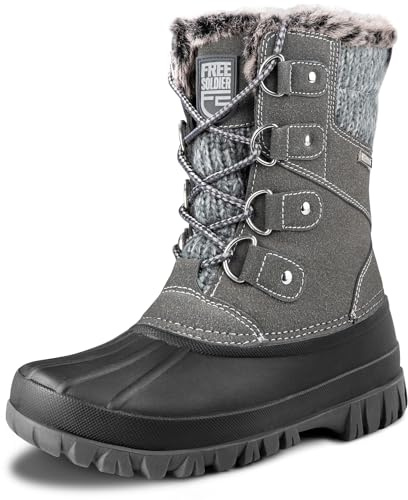 FREE SOLDIER Women's Waterproof Winter Cold Weather Snow Boots for Women Outdoor Fashion Duck Boots Comfortable Insulated(Grey 9)
