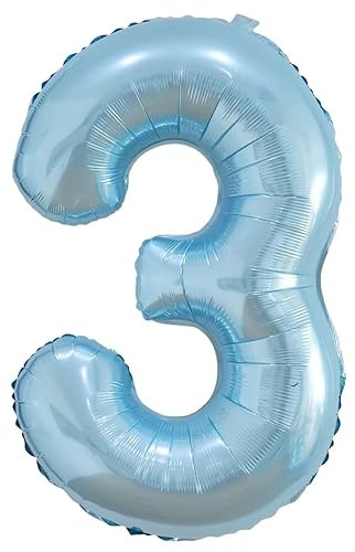 Luftballon Zahl 3 Perlblau Zahlenballon Luftballon 3 Geburtstag, Foil Nummer Ballon Zahl 3 Folienballon Party Deko - 101cm - Helium Unterstützen