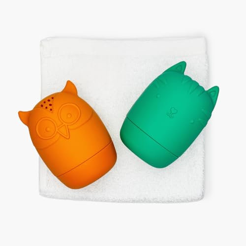 Little Giggles Co.® Animal Bath Toys & Baby Wash Cloth Set, Easy Clean Bath Toys, 2x Bath Squirter Toys, 1x Soft Baby Flannel, Easy Squeeze Silicone