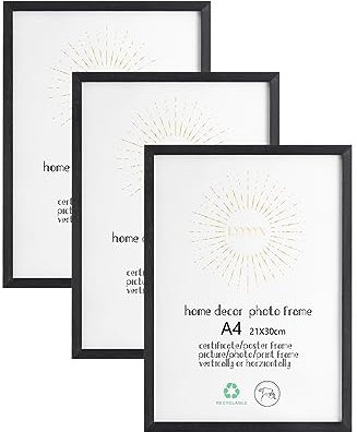LYYYYX Bilderrahmen Holz DIN A4 mit bruchsicherem Plexi-Glas zum senkrechten oder waagerechten Aufhängen/Stellen Fotorahmen aus Holz für Fotos, Poster, Puzzles 21×30cm,3er