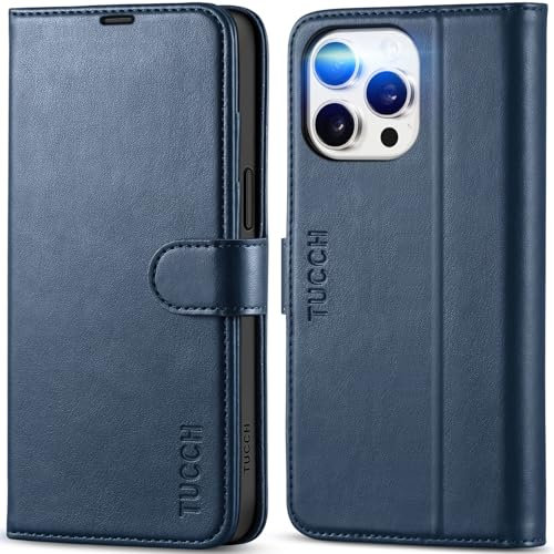 TUCCH Hülle für iPhone 15 Pro Max Handyhülle TPU [Kartenfächer] [Ständer] [Magnet] [RFID Blocker], Stoßfeste Schutzhülle, Cover Kompatibel mit iPhone 15 Pro Max 5G 2023 (6,7 Zoll), Dunkelblau