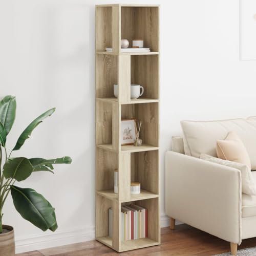 THOYTOUI Eckregal, Schließfächer Lagerschrank Beistellschrank Waschküchen-Schrank Geeignet für Büro Wohnzimmer Badezimmer Küche Sonoma-Eiche 33 x 33 x 164.5 cm Holzwerkstoff