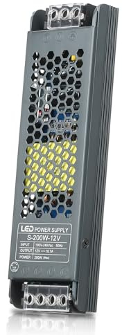 Neoglint Transformateur 12V 200W, Alimentation AC 220V vers DC 12V 16.7A, LED Driver Ultra Mince