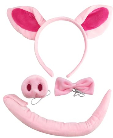 JOYFISCO Schwein Kostüm Set Schweineohren, Nasenschwanz und Fliege für Halloween Weihnachten Cosplay Tier Dress Up Party Kostüm