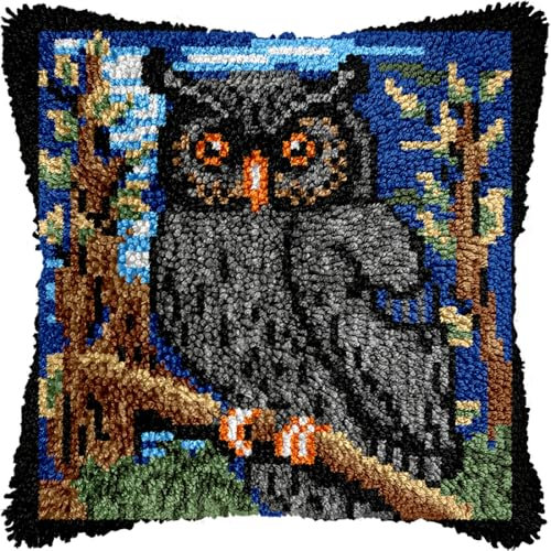 Kitquiver Diy Knüpfkissen Set Eulen-Tierkissen, Kissenvorderseite, Klobiges Kreuzstichset, Stickpackung, Nadelspitze, Kissenset Für Heimdekoration 17x17in