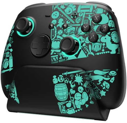 PALPOW Switch 2 Pro Controller mit Ladestation, Hall-Effekt Controller Wireless Kompatibel mit Switch 2/OLED, Bluetooth Gamepad mit 7 LED-Farben/Turbo/App-Verknüpfung - Schwarz