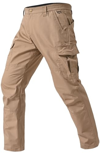 Mens Work Pants Waterproof Ripstop Durable Cargo Tactical Pants Outdoor Lightweight Utility Hiking Working Construction Pants with 7 Pockets Khaki 36Wx30L
