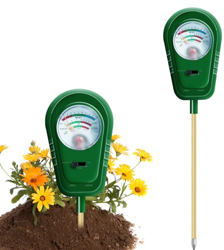 Bodentester, Boden-pH-Messer 3-in-1, Bodentest Messgerät für Feuchtigkeit, Fruchtbarkei und pH, Boden-Feuchtigkeitsmessgerät für Pflanzenerde, Garten, Bauernhof, Rasen, Keine Batterien erforderlich