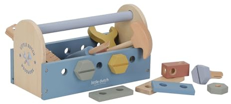 Little Dutch 2544 Cassetta degli attrezzi per bambini in legno, 22 pezzi, blu