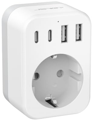 JSVER Adaptador Enchufe Europeo a Americano, Adaptador de Viaje con 2 USB y 2 USB C,Adaptador Enchufe Español a USA Enchufe Tipo B para EU a US Canada Mexico Colombia Tailandia(Blanco)