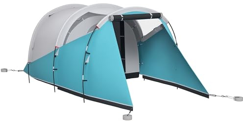 Outsunny Tente de Camping familiale 3 Personnes, Tente Tunnel imperméable 3 000 mm, Ventilation optimale, 2 Portes et fenêtres, Montage Facile, 4,6 x 2,6 x 1,9 m, Bleu