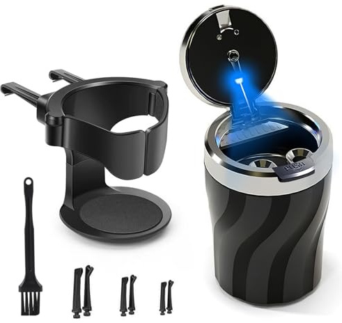 Auto Aschenbecher mit Deckel und Halterung, Geruchsdicht (Schwarz)