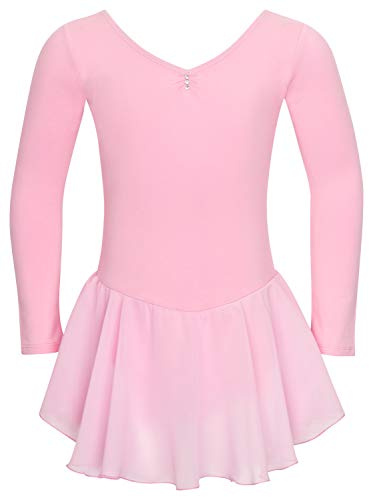 tanzmuster ® Ballettkleid Mädchen Langarm - Anna - (92-170) aus weichem Baumwollstoff mit Glitzersteinen und Chiffon Röckchen fürs Kinder Ballett Ballettbody
