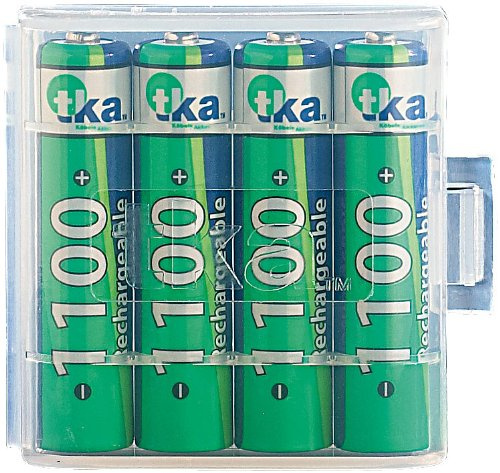 tka Köbele Akkutechnik Akkubatterien: 4er-Set NiMH-Akkus Typ AAA/Micro, 1.100 mAh, mit Aufbewahrungs-Box (wiederaufladbare Batterien, Akku Telefon, Radio)