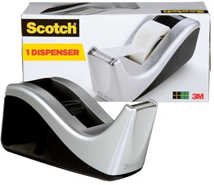 Scotch Schreibtisch-Klebebandabroller Silvertech zweifarbig (C60-St), Schwarz/Silber, 1 Packung