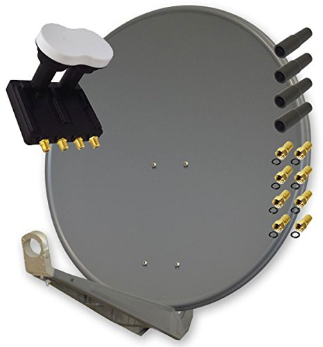 PremiumX Deluxe 85 Alu Antenne Digital SAT Schüssel in Anthrazit mit Quad Monoblock LNB 3° für 2 Teilnehmer Astra 19,2° Eutelsat 16°