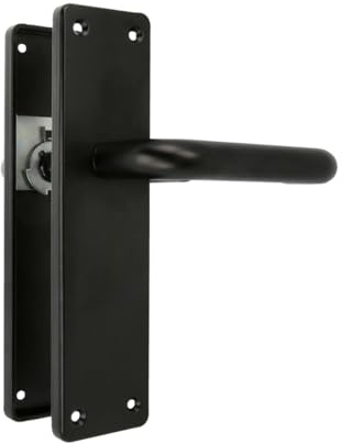 Amig - Juego de dos Manillas con placa - Maneta para puerta de interior o exterior - Sin bocallave - Aluminio - Color Negro - 139 x Ø19 mm - Medidas: 222x55x10mm