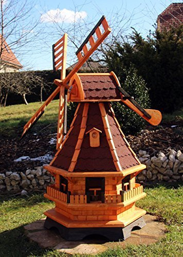 GRANDE mulini a vento, Mulino a vento legno con windschwert TIPO 18.1 e illuminazione solare - rosso, groß Solar bunt