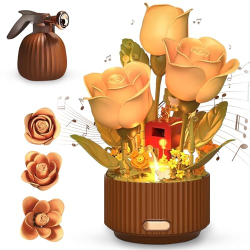 Bakuva Rose Flower Building Blocks Set with LED Light - Romantic Gift for Her, 255 PCS Decorative Botanical Construction Kit, Interactive DIY Display Model, Desk & Bedroom Decor