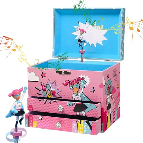 Jewelkeeper - Joyero Musical Girl Power Superhero con 2 Cajones Extraíbles - Melodía Para Elisa
