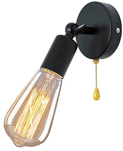 Retro Wandleuchten mit Zug Schalter Innen Wandlampe Vintage Industrie Wandleuchte Einstellbarer Winkel Wandstrahler Metall Lampenschirm E27 Schwarz für Wohnzimmer Schlafzimmer Restaurant Loft