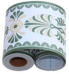 JMSHTU Frise Murale Autocollant Vert Européen Bordure de Papier Peint Imperméable en PVC Plinthe de Salle de Bain Décor Mural 10X1000CM