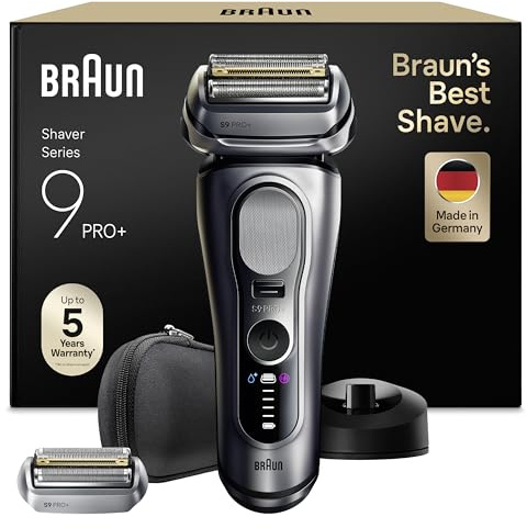 Braun Rasoir Electrique Homme Series 9+ PRO 9617PSI Argent, Etanche, Lames De Précision Ultra-Fines Et Tondeuse Pro Trimmer Pour Bien Raser La Barbe, Coffret Rasage Avec Etui De Voyage