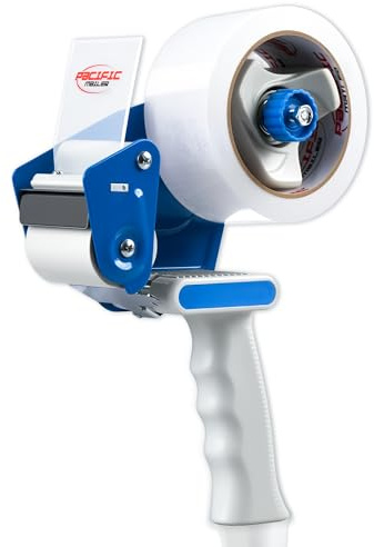 Pacific Mailer packningstejp dispenser pistol, 2 tums tejppistol dispenser med 5 tums kartong förpackningstejp, lätt industriell sidobelastningstejp dispenser – blå