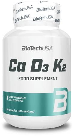 BioTechUSA Ca-D3-K2, Capsule de complément alimentaire contenant du calcium, avec des vitamines et des minéraux, 90 capsules