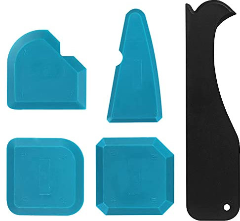 5 Pezzi Spatola per Silicone, XCOZU Raschietto Silicone Kit Spatole per Silicone, Spatole Fughe Silicone per Stanza da Bagno Cucina