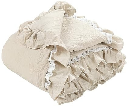 Lush Decor Ella vintage chic volang spetsfilt, 152 cm x 127 cm, neutral