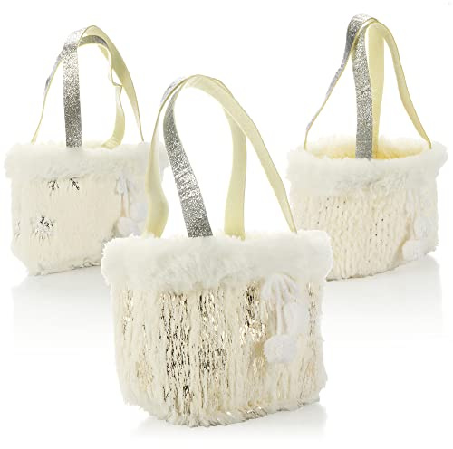 COM-FOUR® 3x Weihnachtskorb, Plüsch-Geschenkkorb in weihnachtlichem Design | X-Mas Henkeltasche - Geschenktasche für Weihnachten