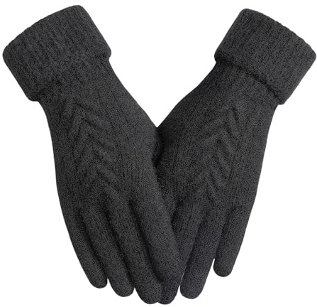 Achiou Winter Gloves for Women, Warm Touch Screen Texting Gloves, Womens Knit Glove Soft Thick Fleece Lined