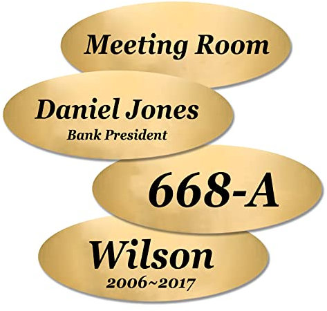 Muka Targhetta personalizzata per ufficio, con incisione laser ovale per porta, targhe da parete, dorate, 10,2 x 25,4 cm