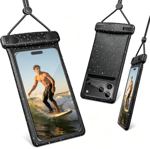 Universelle wasserdichte Handytasche mit Umhängeband, IP8X, Tauchen, Outdoor, Strand, schwimmend, Unterwasser, 17.8 cm, schöne Handyhülle, Trockentasche, staubdicht, für iPhone Mew (Duke Black)
