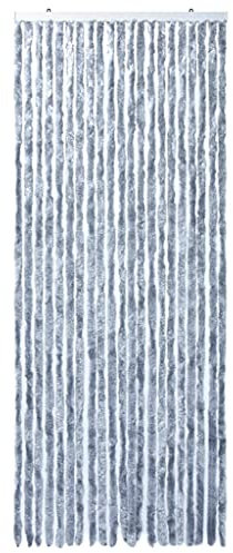 Flauschvorhang Türvorhang aus Chenille 90 x 220 cm Türvorhang Silber als Fliegenschutz Insektenschutz für Wohnwagen Camping
