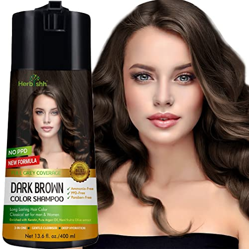 Herbishh Dark Brown Hair Dye Shampoo 3 in1 Color for Women, Men 400ml
