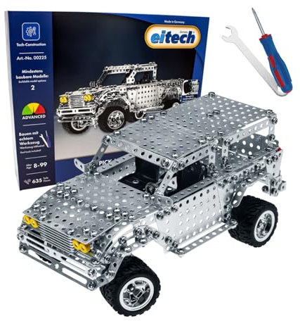 Eitech 00225 Metallbaukasten - Pick-up/Jeep, Modellbausatz mit 635 Teilen, Truck Autobausatz, Konstruktionsspielzeug für Kinder ab 8 Jahren und Erwachsene
