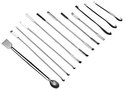 ZYWUOY Juego de 12 espátulas de medición de laboratorio de acero inoxidable, cuchara de microlaboratorio, cuchara de muestreo de laboratorio, cuchara de mezcla para polvos, relleno de tapa de gel